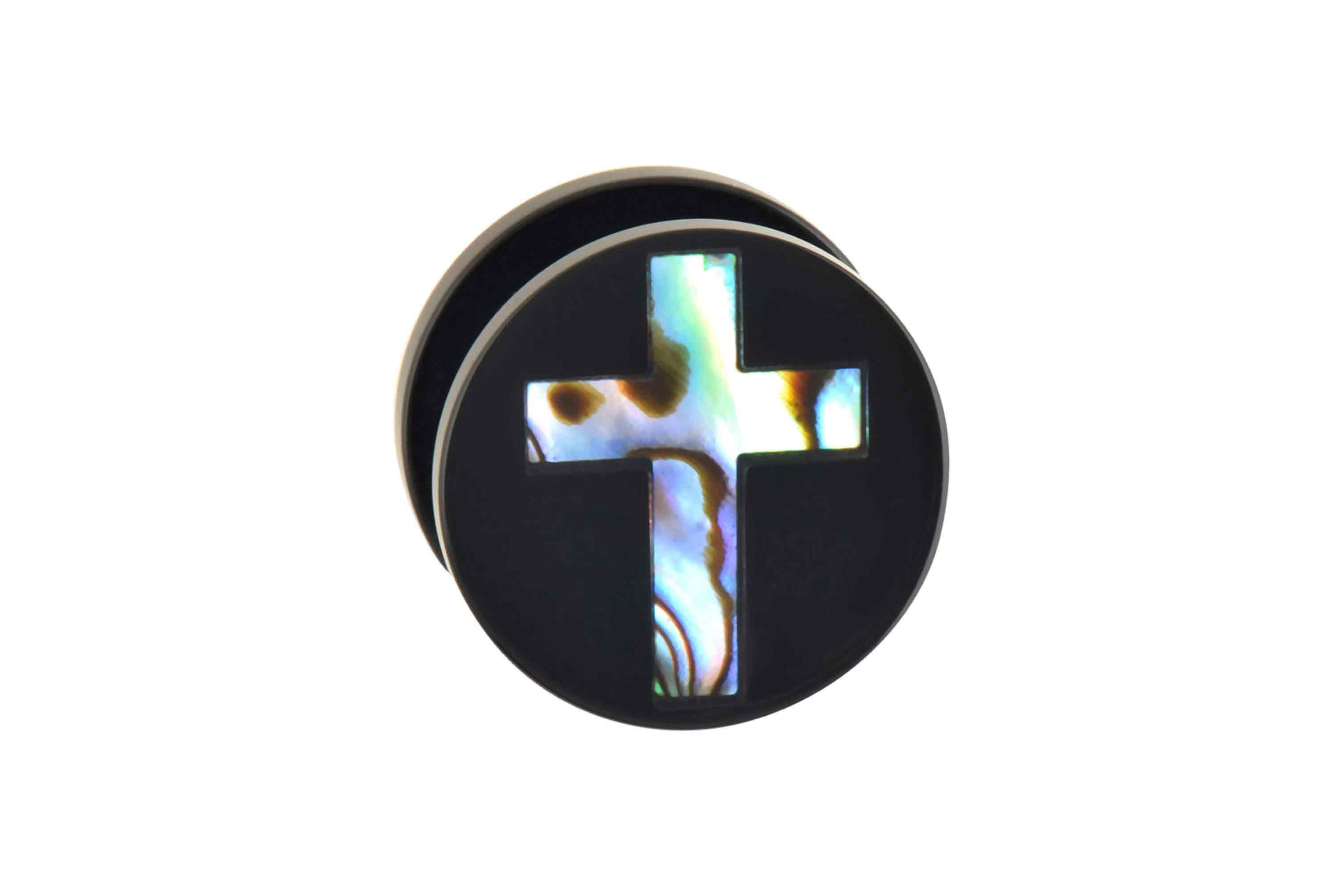 Acryl Plug mit Abalone-Muschel KREUZ ++SALE++ von Piercingline